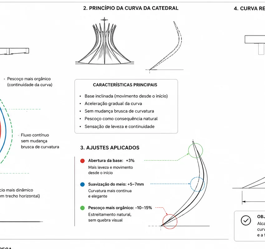 Estudo do princípio da curva da Catedral e dos ajustes aplicados à costela da mesa
